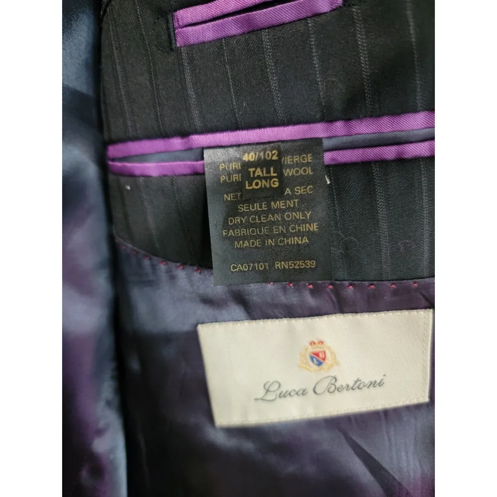Luca Bertoni 100% Wool Blazer Charcoal‎ Gray Jacket Striped 2-Button 40L Tall
